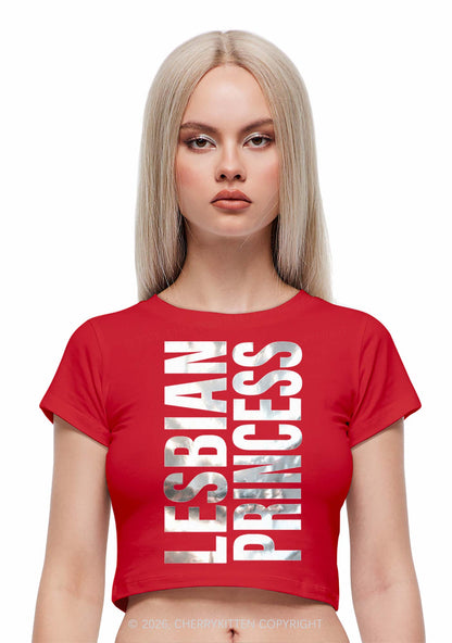 Lesbian Princess Pride Silver Foil Printed Y2K Baby Tee Cherrykitten