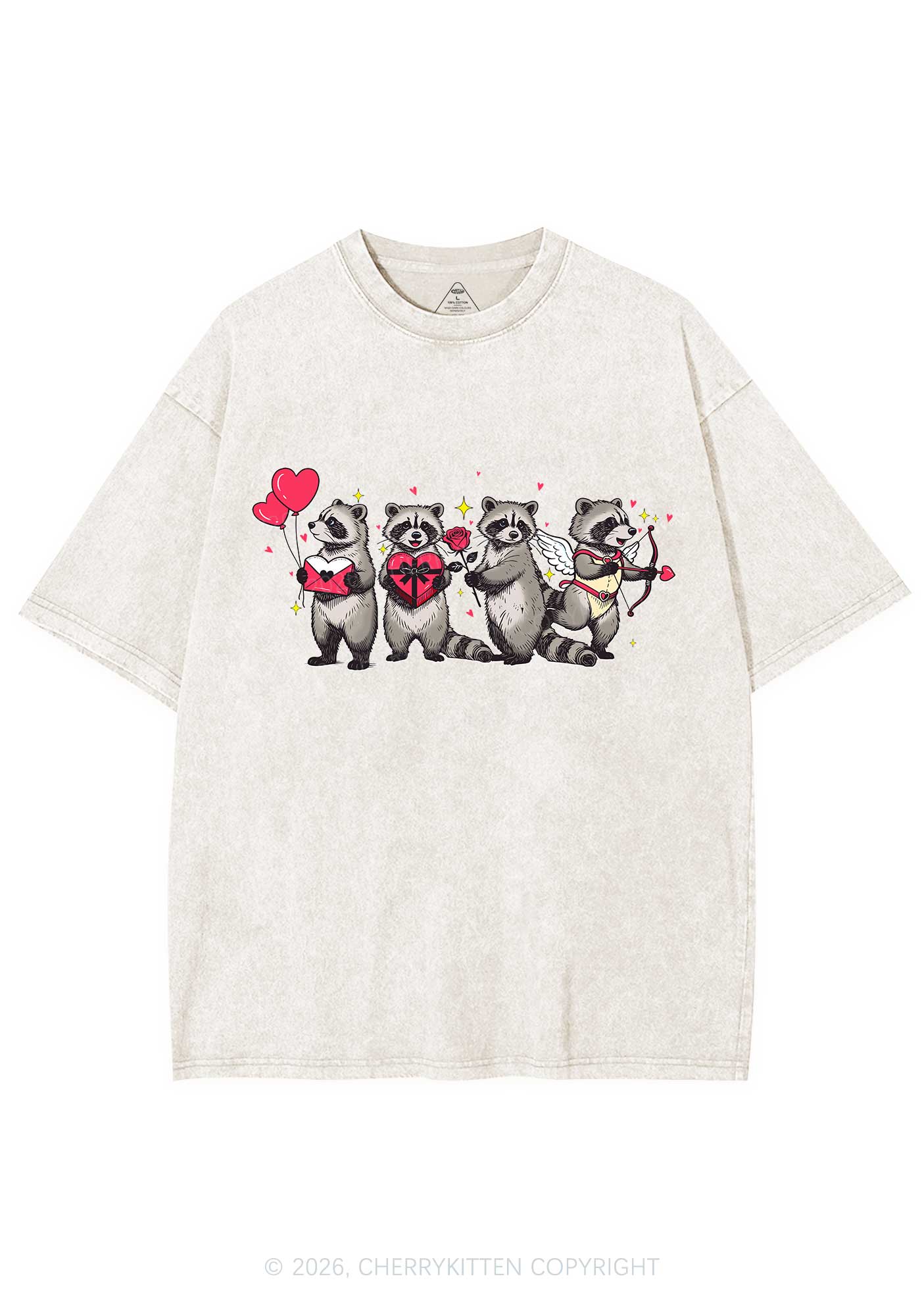Raccoon Cupids Valentine's Day Y2K Shirts Washed Tee Cherrykitten