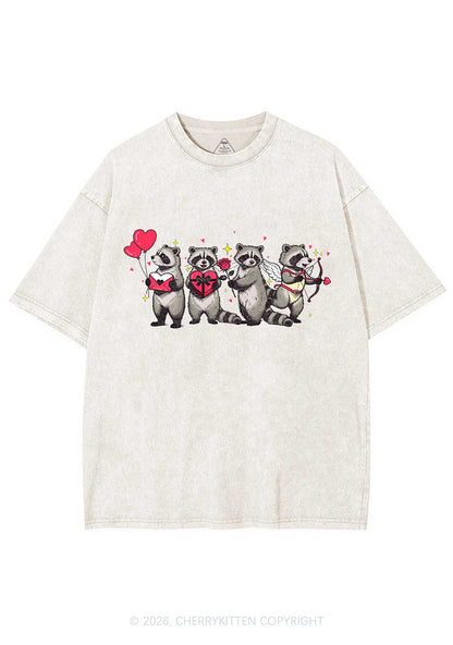 Raccoon Cupids Valentine's Day Y2K Shirts Washed Tee Cherrykitten