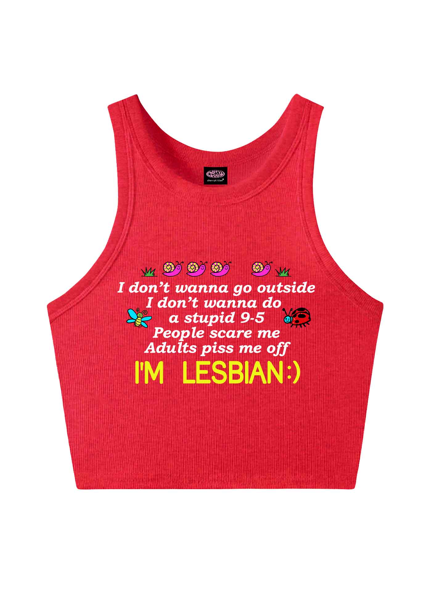 People Scare Me Im Lesbian Pride Y2K Crop Tank Top Cherrykitten