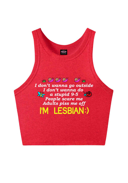People Scare Me Im Lesbian Pride Y2K Crop Tank Top Cherrykitten