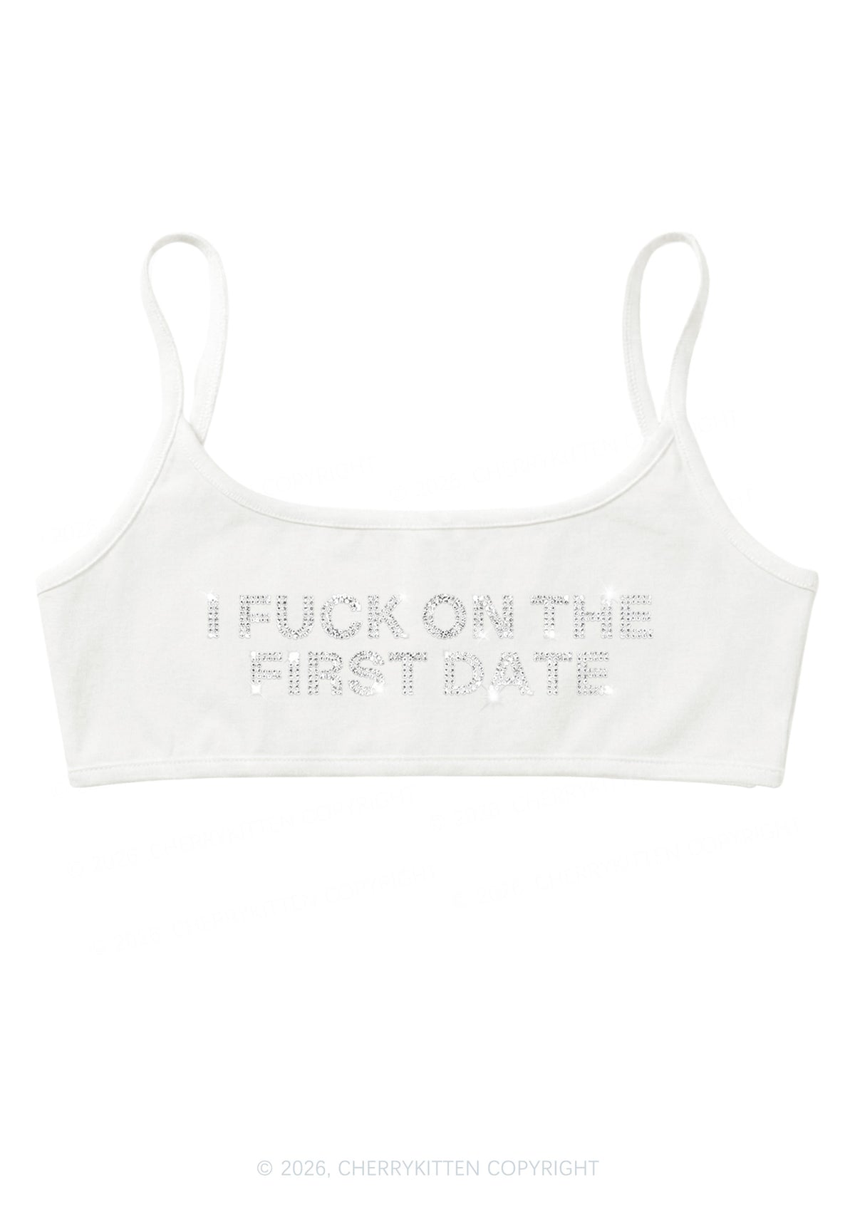 Rhinestone Fxxk On First Date Y2K Super Crop Cami Cherrykitten