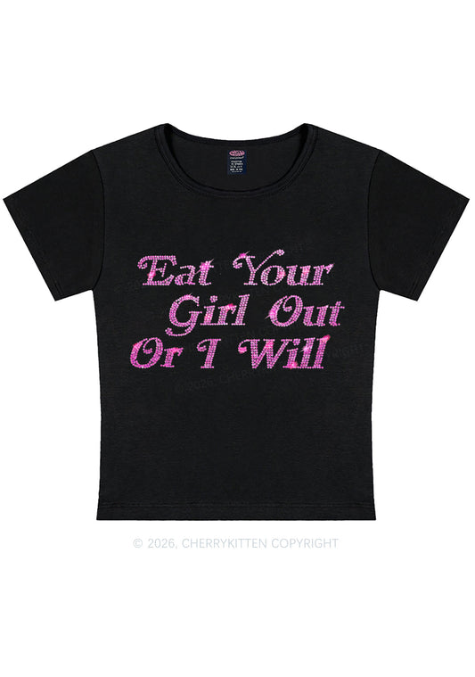 Rhinestone Eat Your Girl Out Y2K Baby Tee Cherrykitten