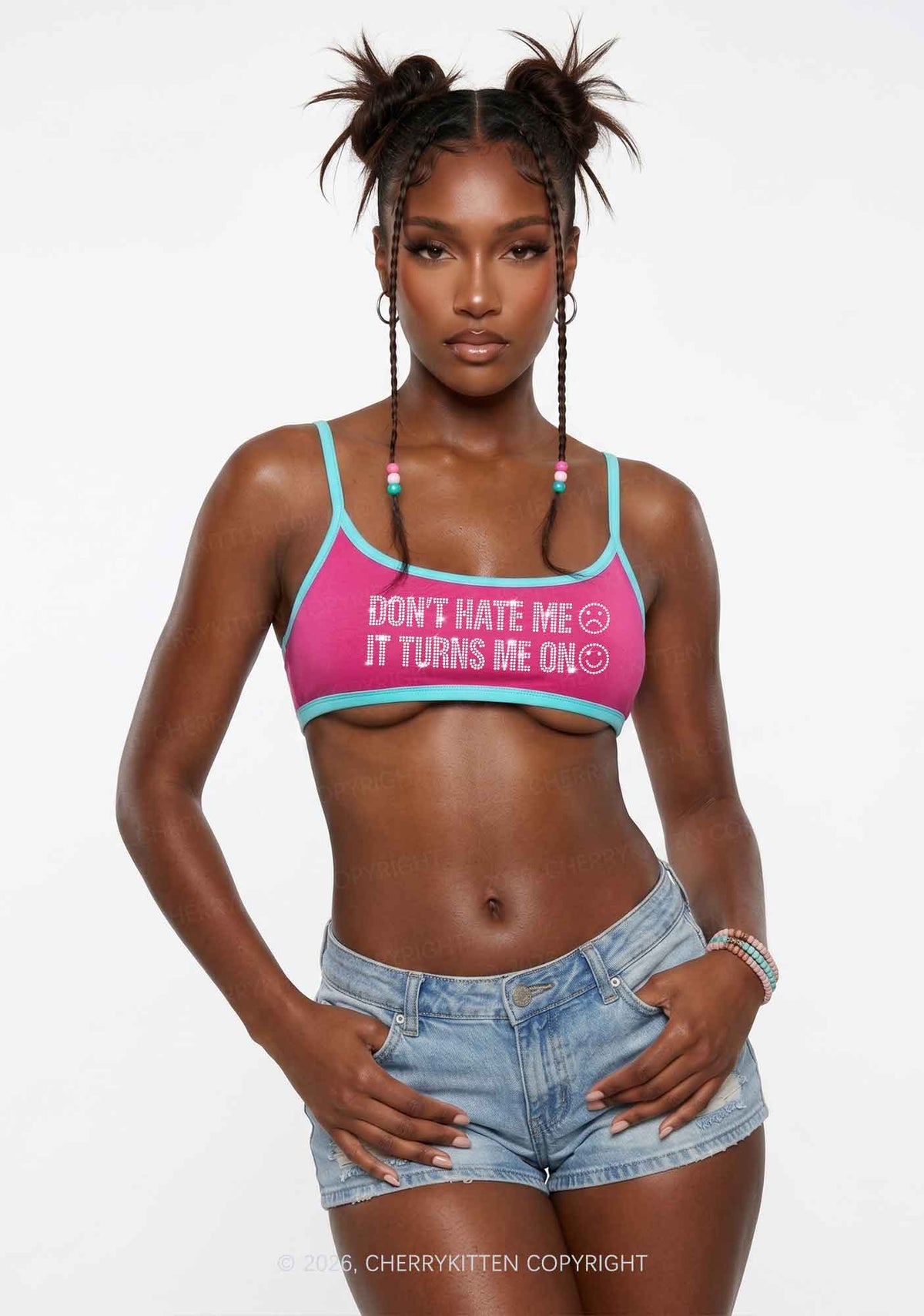 Rhinestone Dont Hate Me Y2K Super Crop Cami Cherrykitten