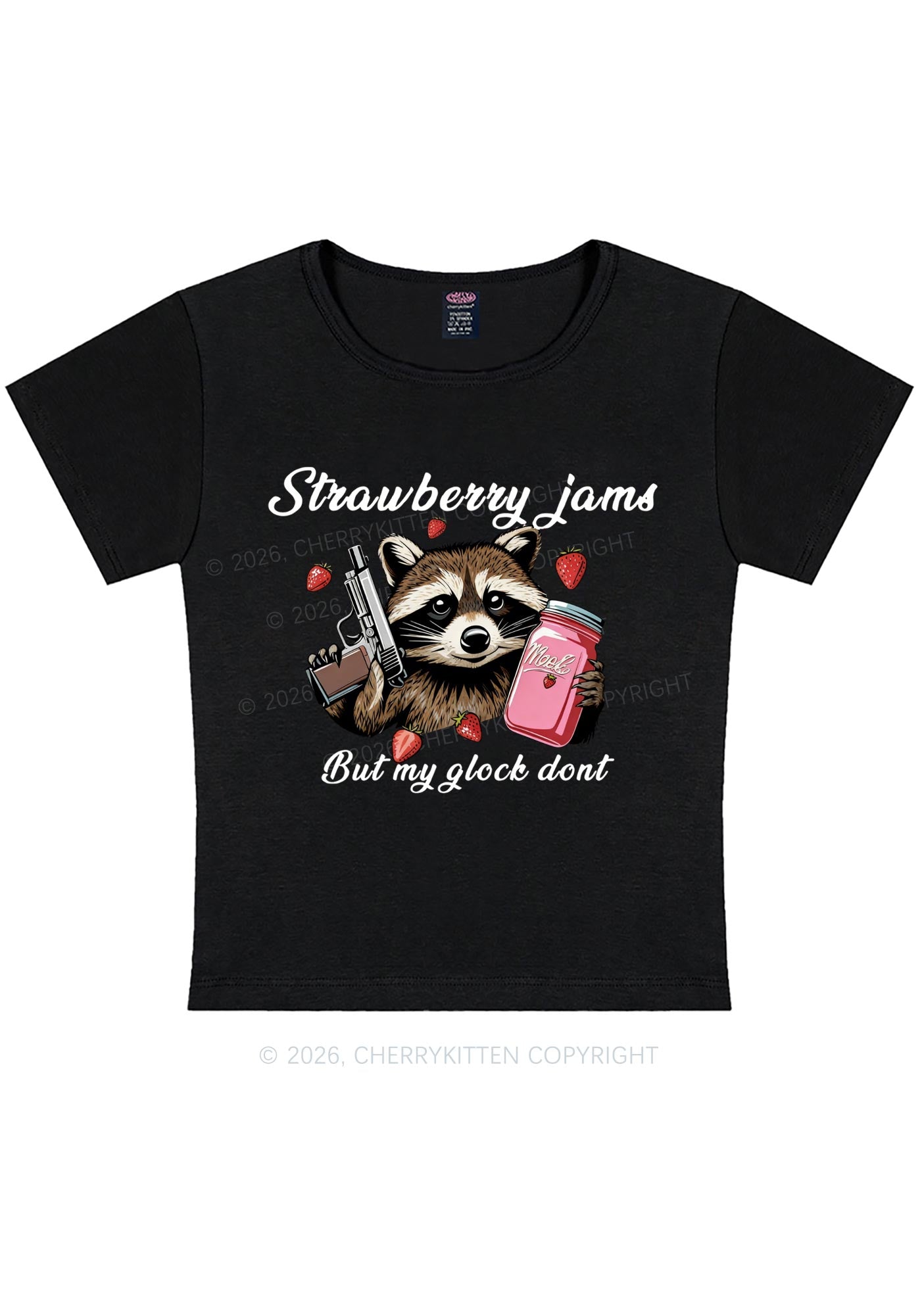 Strawberry Jams Raccoon Y2K Baby Tee Cherrykitten