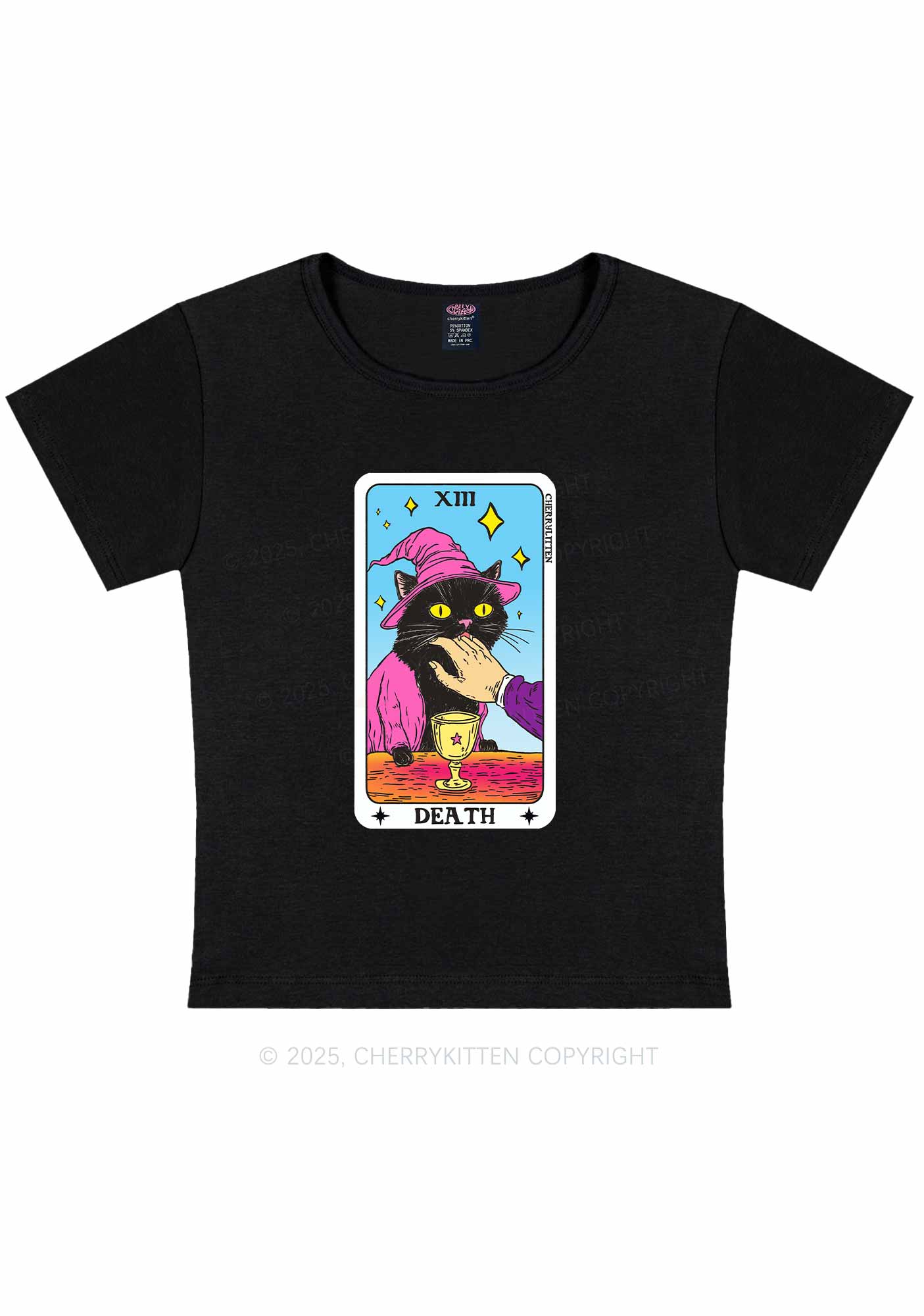 Halloween Death Black Cat Y2K Baby Tee Cherrykitten