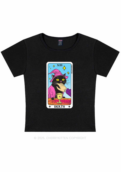 Halloween Death Black Cat Y2K Baby Tee Cherrykitten