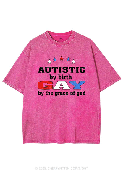 Autistic By Birth Gay Pride Y2K Shirts Washed Tee Cherrykitten