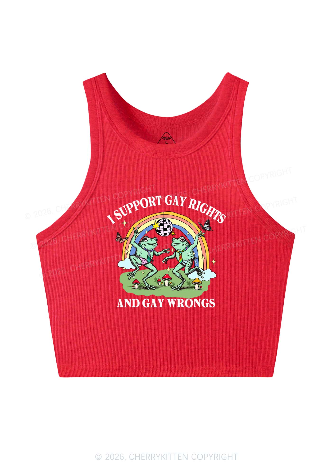 I Support Gay Rights Disco Frogs Y2K Crop Tank Top Cherrykitten