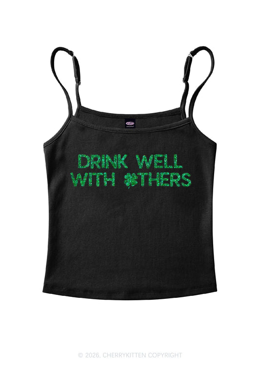 Glitter Drinks Well With Others St Patricks Y2K Spaghetti Strap Cami Cherrykitten