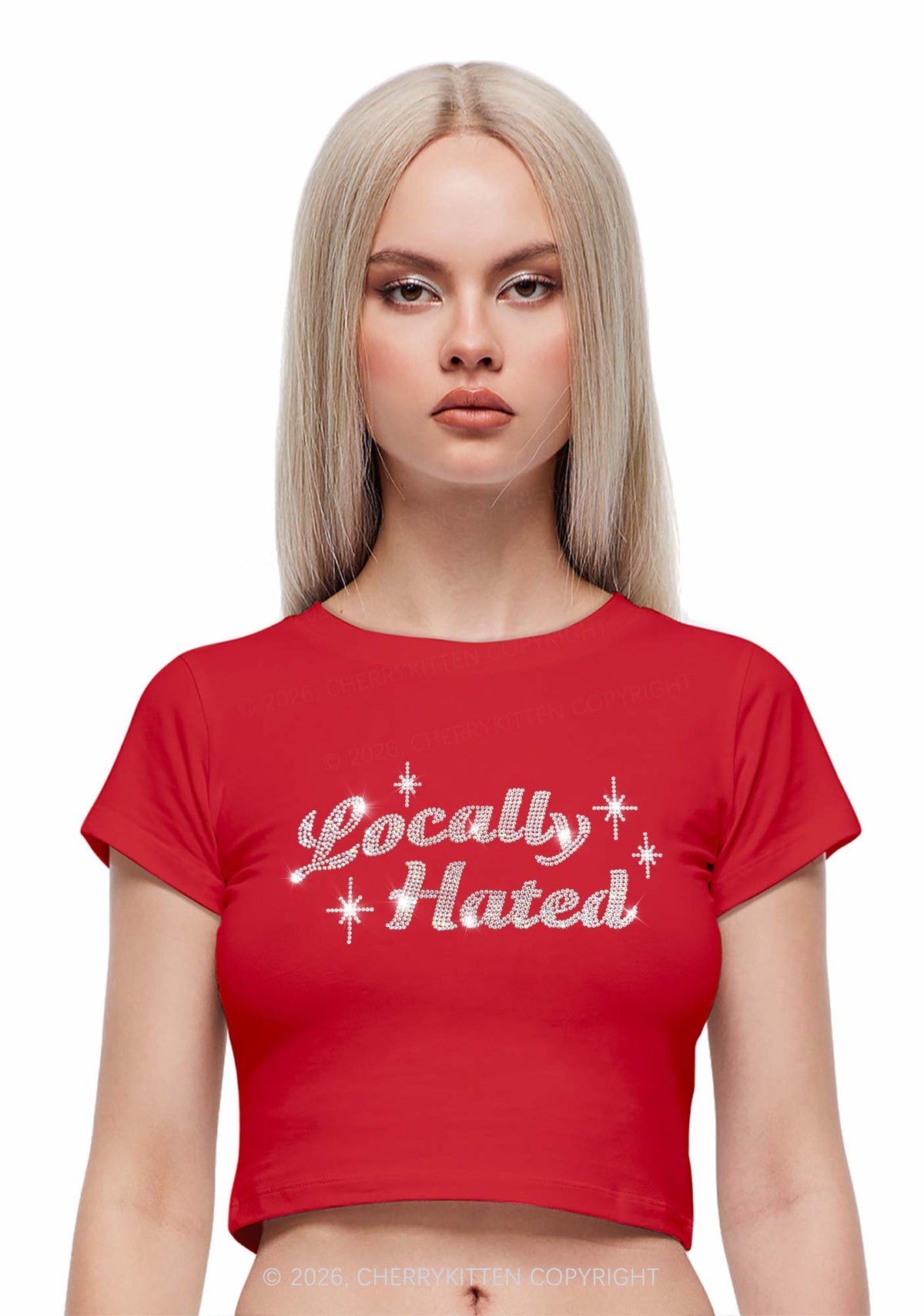 Rhinestone Locally Hated Y2K Baby Tee Cherrykitten