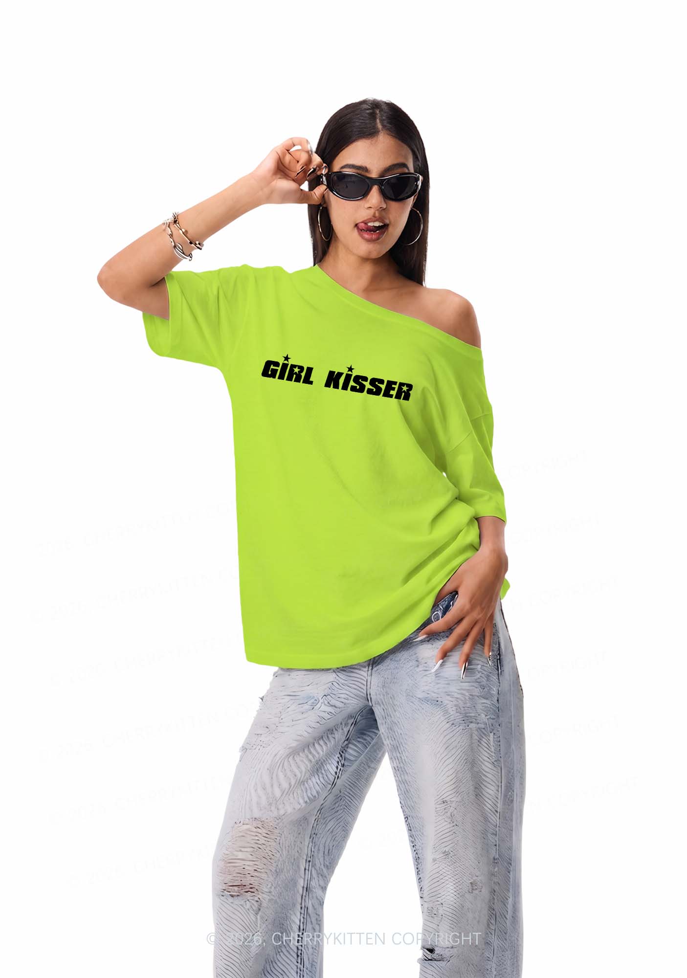 Girl Kisser Pride Y2K Off Shoulder Tee Cherrykitten