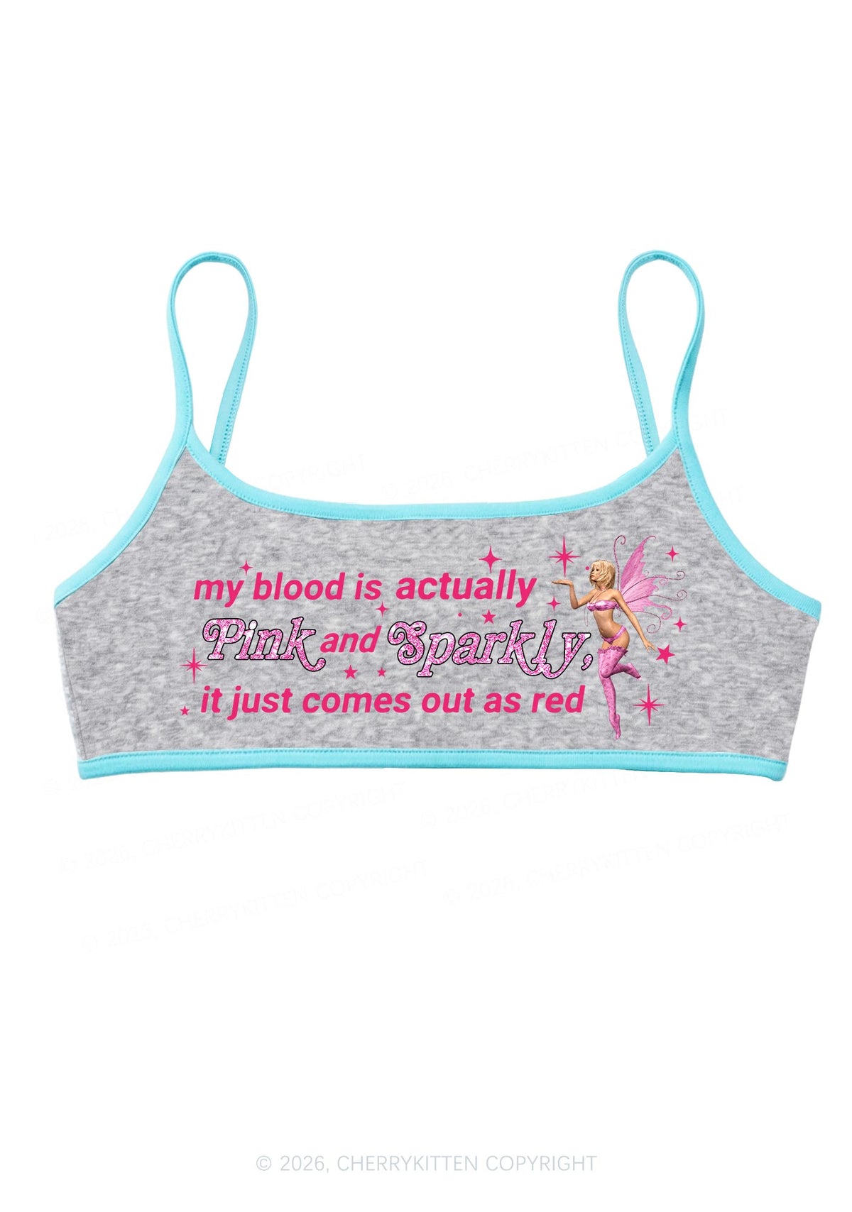 My Blood Is Pink And Sparkly Y2K Super Crop Cami Cherrykitten
