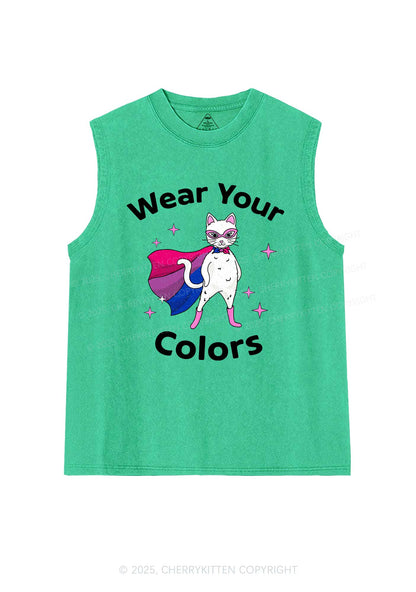 Bisexual Flag Cat Pride Y2K Washed Muscle Tank Cherrykitten