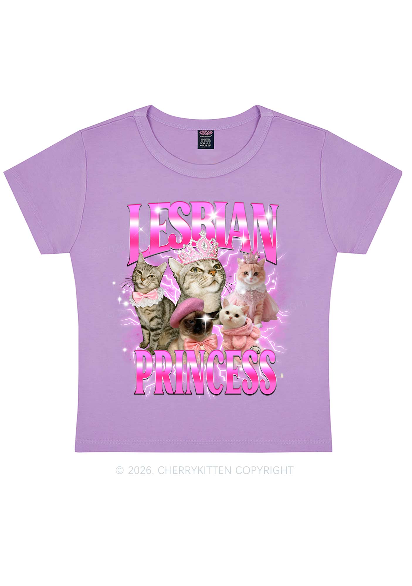 Lesbian Princess Cats Y2K Baby Tee Cherrykitten