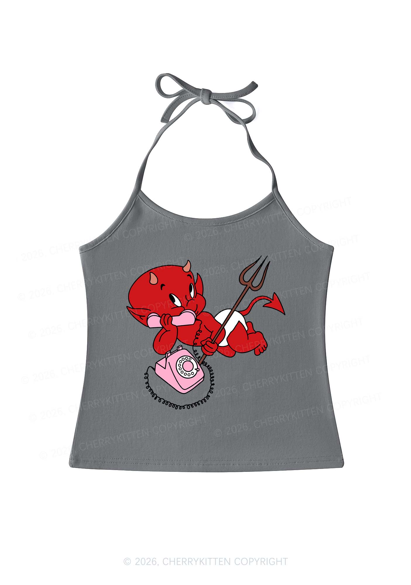 Little Devil On The Phone Y2K Halter Neck Cami Cherrykitten