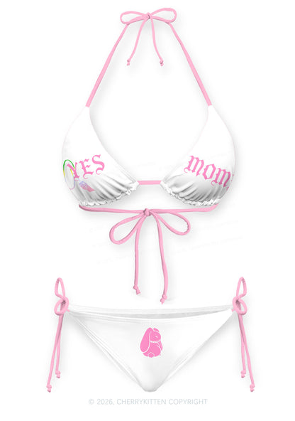 Yes Mommy Pink Bunny Y2K Print Bikini Set Cherrykitten