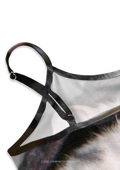 Glasses Rat Y2K Print Slip Dress Cherrykitten