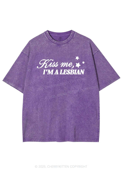 Kiss Me Im Lesbian Pride Y2K Shirts Washed Tee Cherrykitten