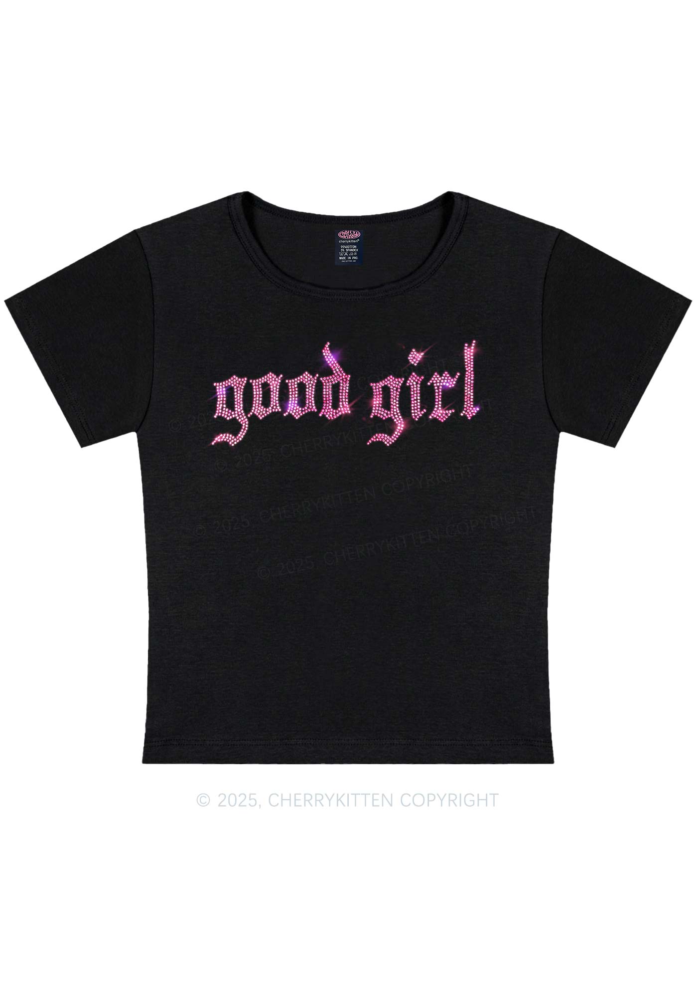 Rhinestone Good Girl Y2K Baby Tee Cherrykitten