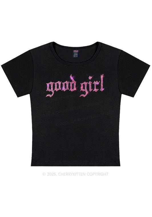Rhinestone Good Girl Y2K Baby Tee Cherrykitten