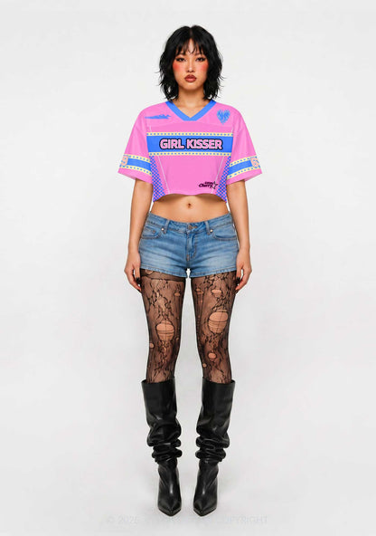 Pink Girl Kisser Pride Y2K Crop Sport Jersey Shirts Cherrykitten
