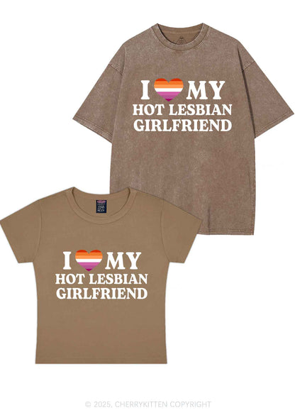 Love My Hot Lesbian GF Y2K Valentine's Day Couple Shirt Cherrykitten