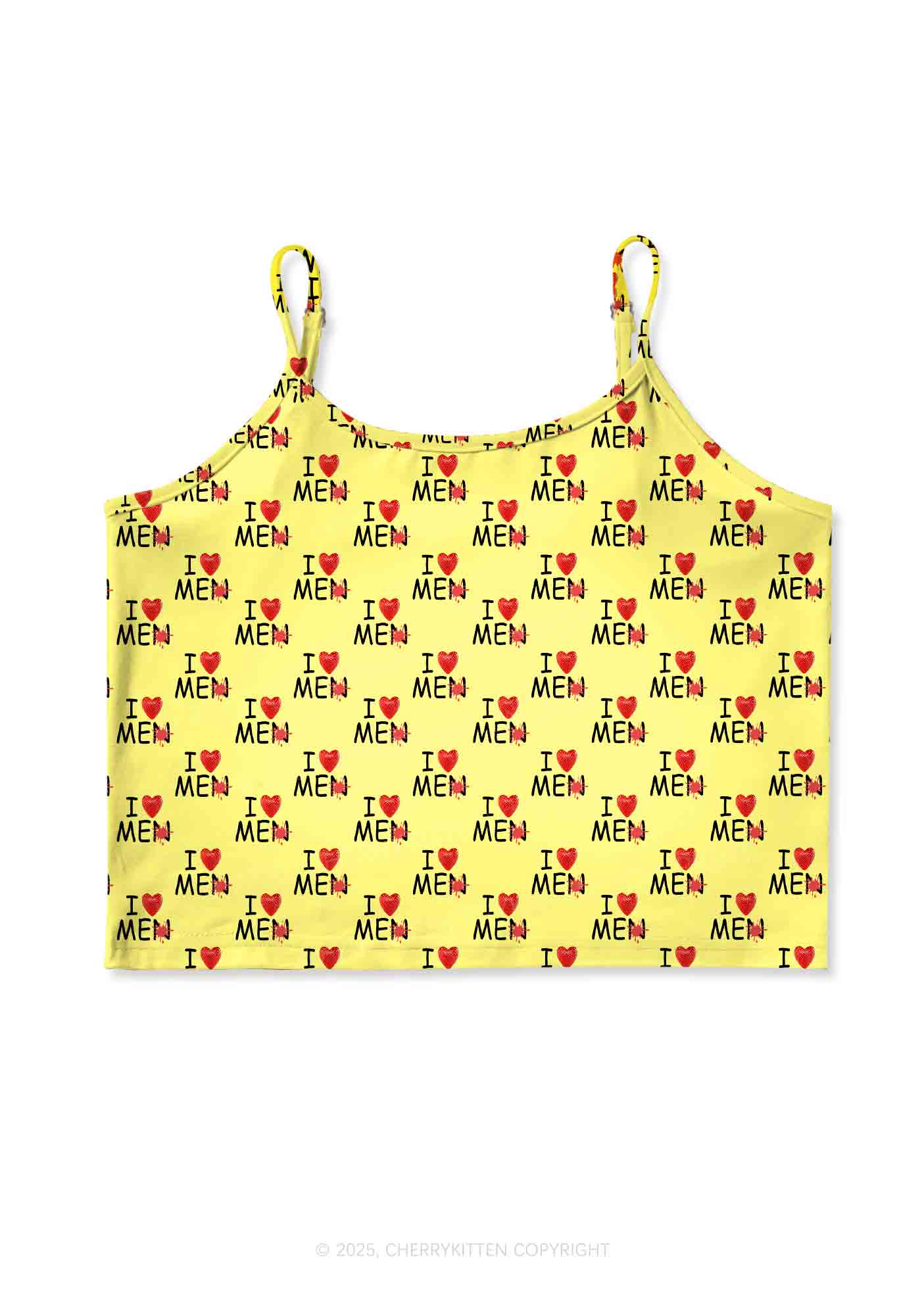 Love Me Not Men Yellow Valentine's Day Y2K Print Cami Crop Top Cherrykitten