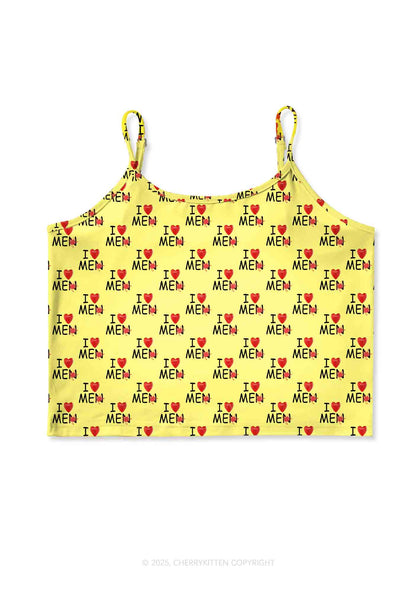Love Me Not Men Yellow Valentine's Day Y2K Print Cami Crop Top Cherrykitten