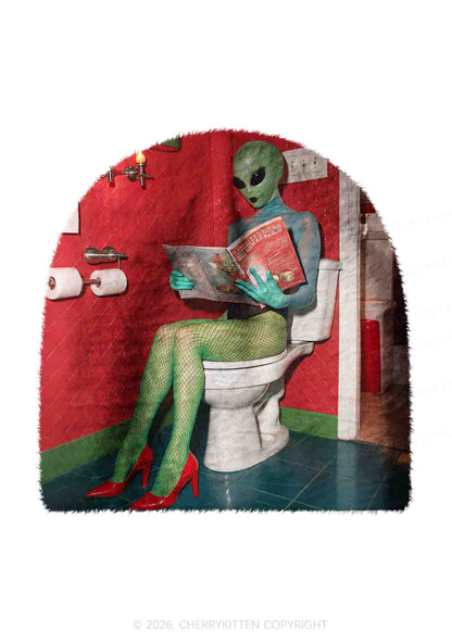 Halloween Alien On Toilet Y2K Print Knit Beanie Cherrykitten