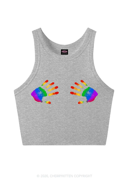 Rainbow Handprint Pride Y2K Crop Tank Top Cherrykitten