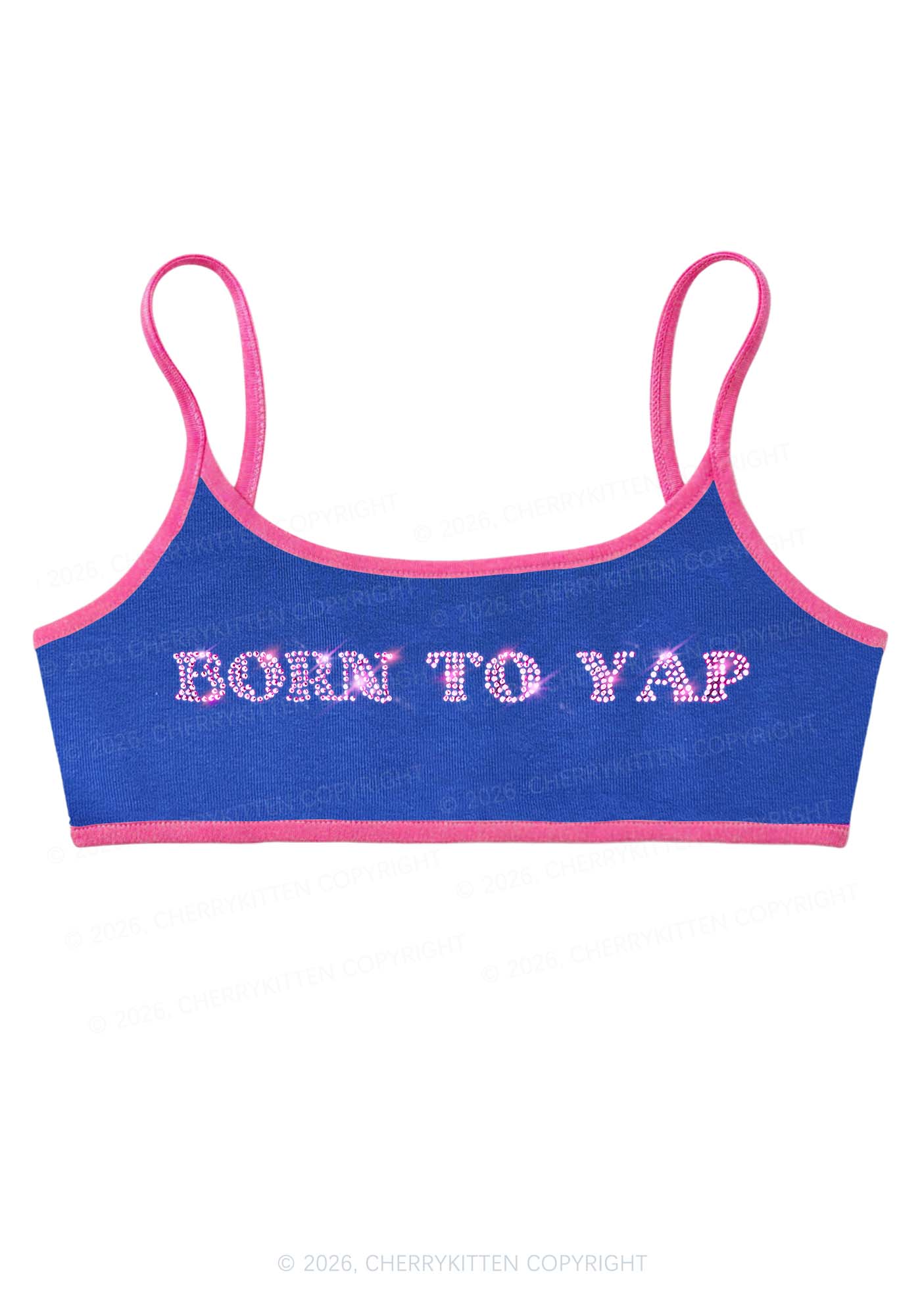 Rhinestone Born To Yap Y2K Super Crop Cami Cherrykitten