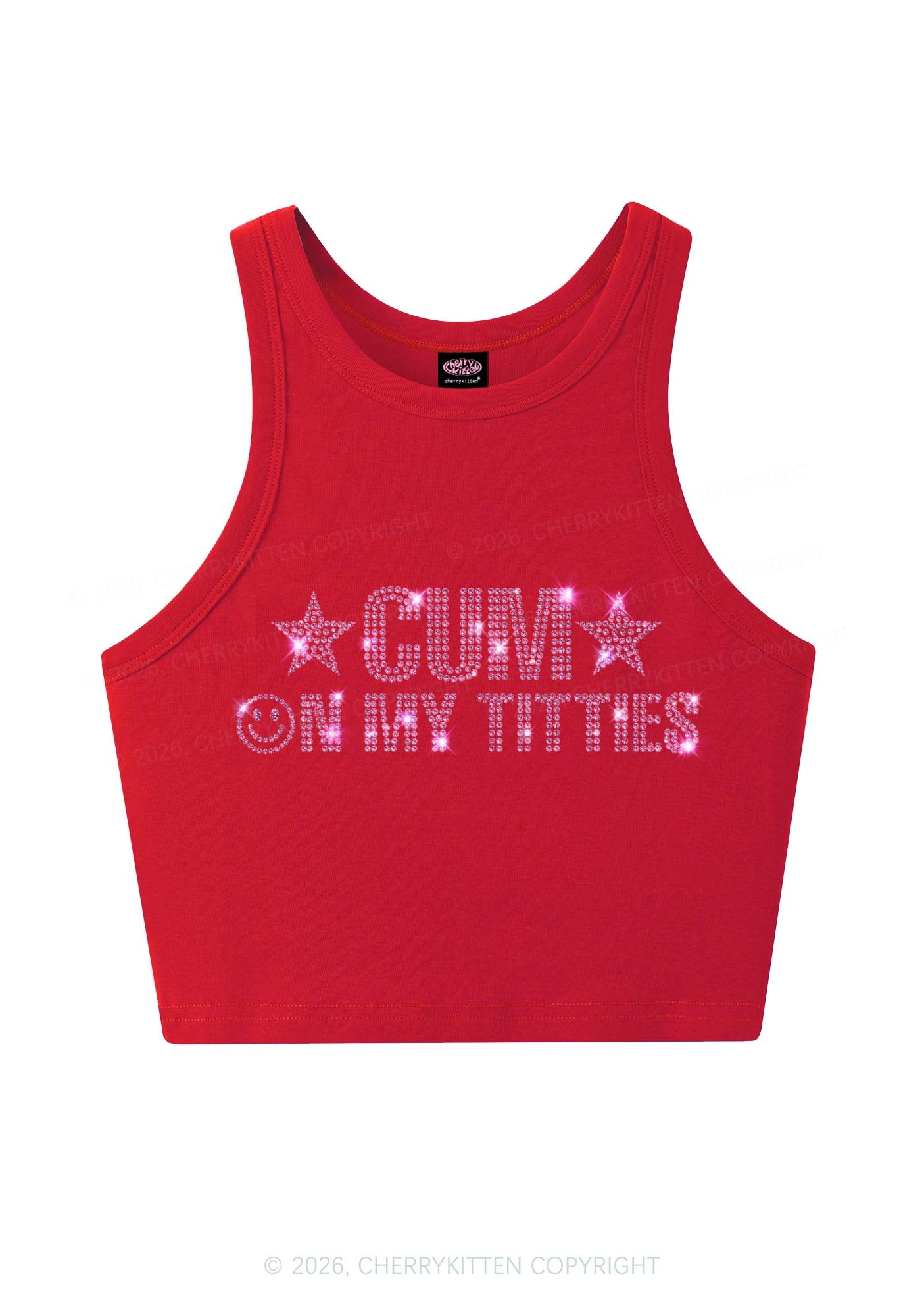Rhinestone Cxm On My Txtties Y2K Crop Tank Top Cherrykitten