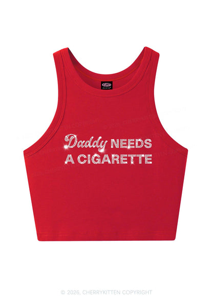 Rhinestone Daddy Needs A Cigarette Y2K Crop Tank Top Cherrykitten