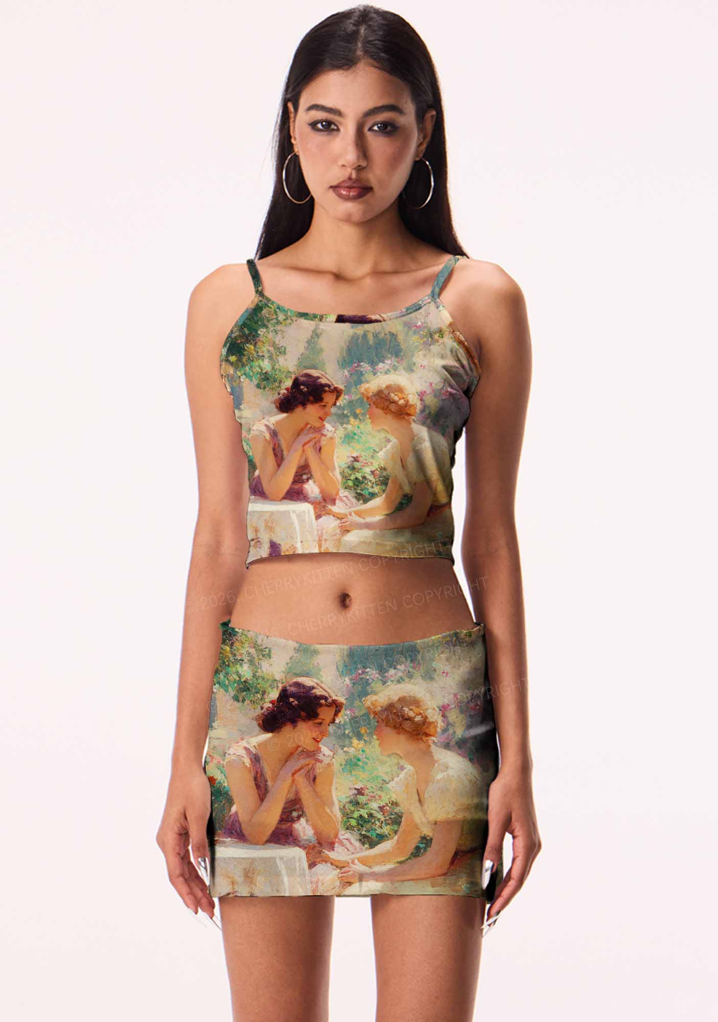 Garden Chat Pride Y2K Print Cami Crop Top Cherrykitten