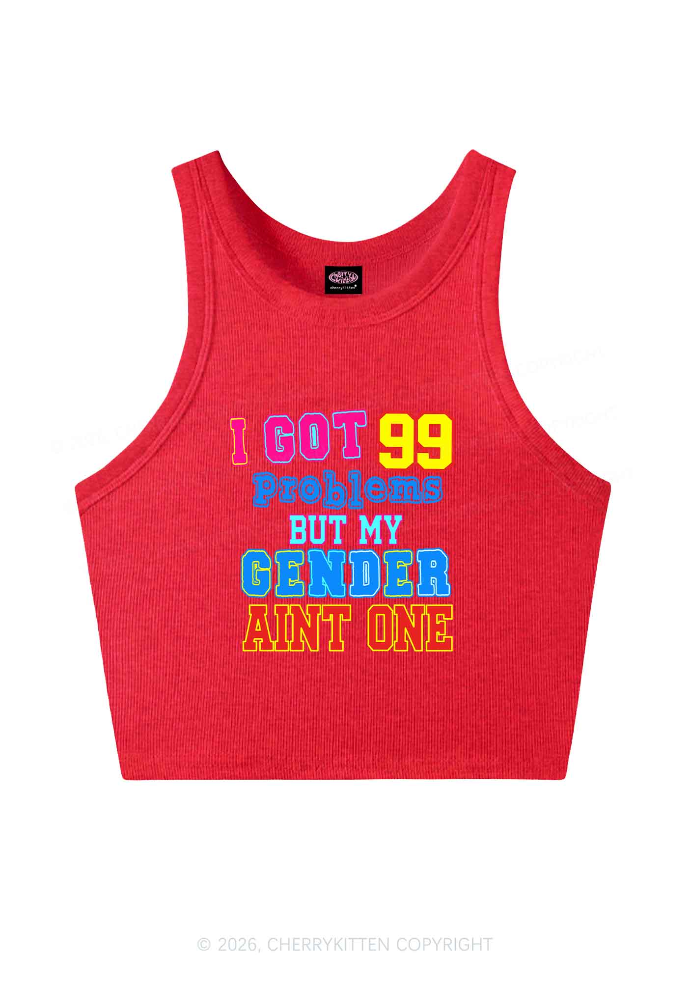 Gender Aint One Pride Y2K Crop Tank Top Cherrykitten
