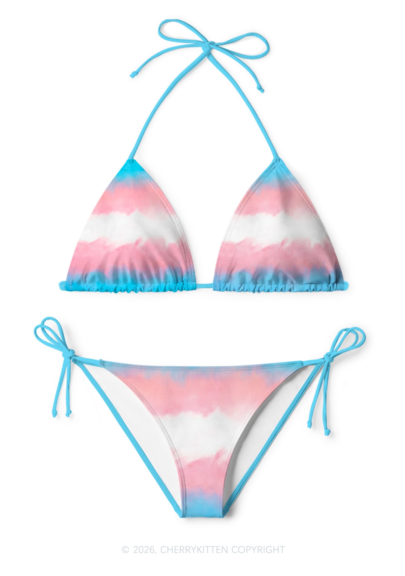 Transgender Flag Pride Y2K Print Bikini Set Cherrykitten