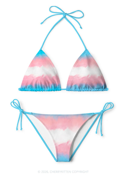 Transgender Flag Pride Y2K Print Bikini Set Cherrykitten