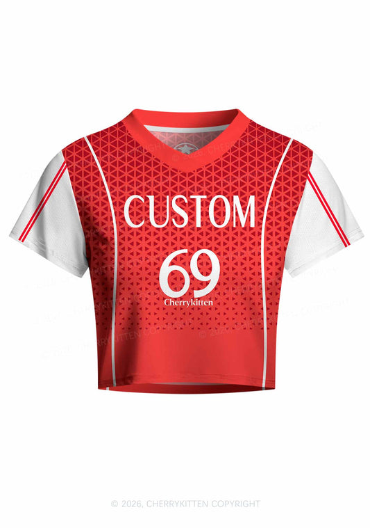 Custom Red Triangle Plaid Y2K Crop Football Jersey Shirts Cherrykitten