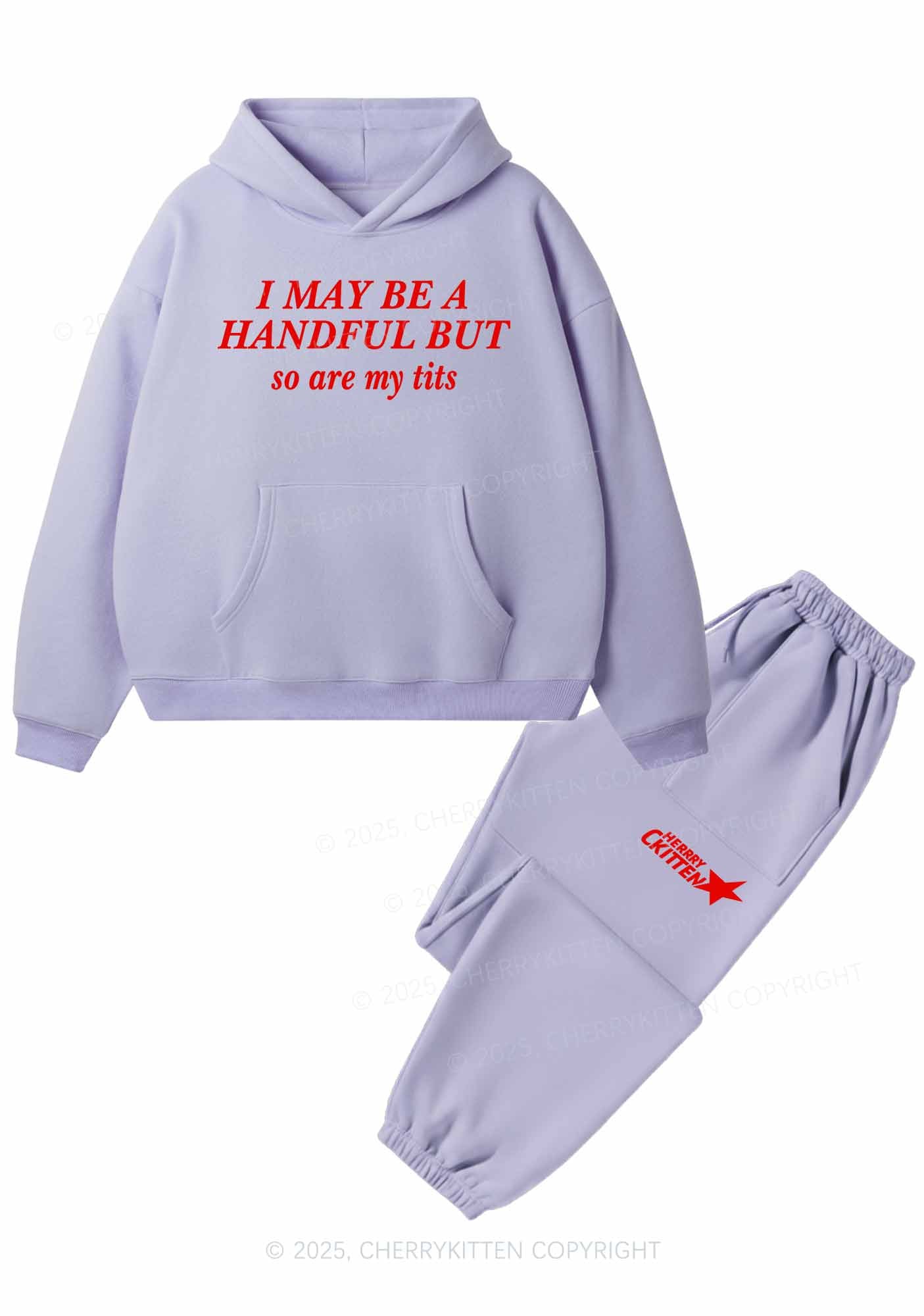I May Be A Handful Y2K Fleece Hoodie Set Cherrykitten