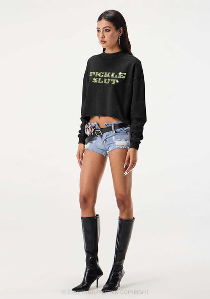 Rhinestone Pickle Slxt Y2K Crop Washed Sweatshirts Cherrykitten