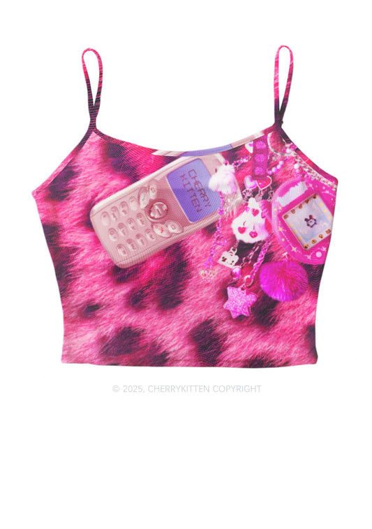Pink Plush Phone Y2K Mesh Cami Tank Cherrykitten