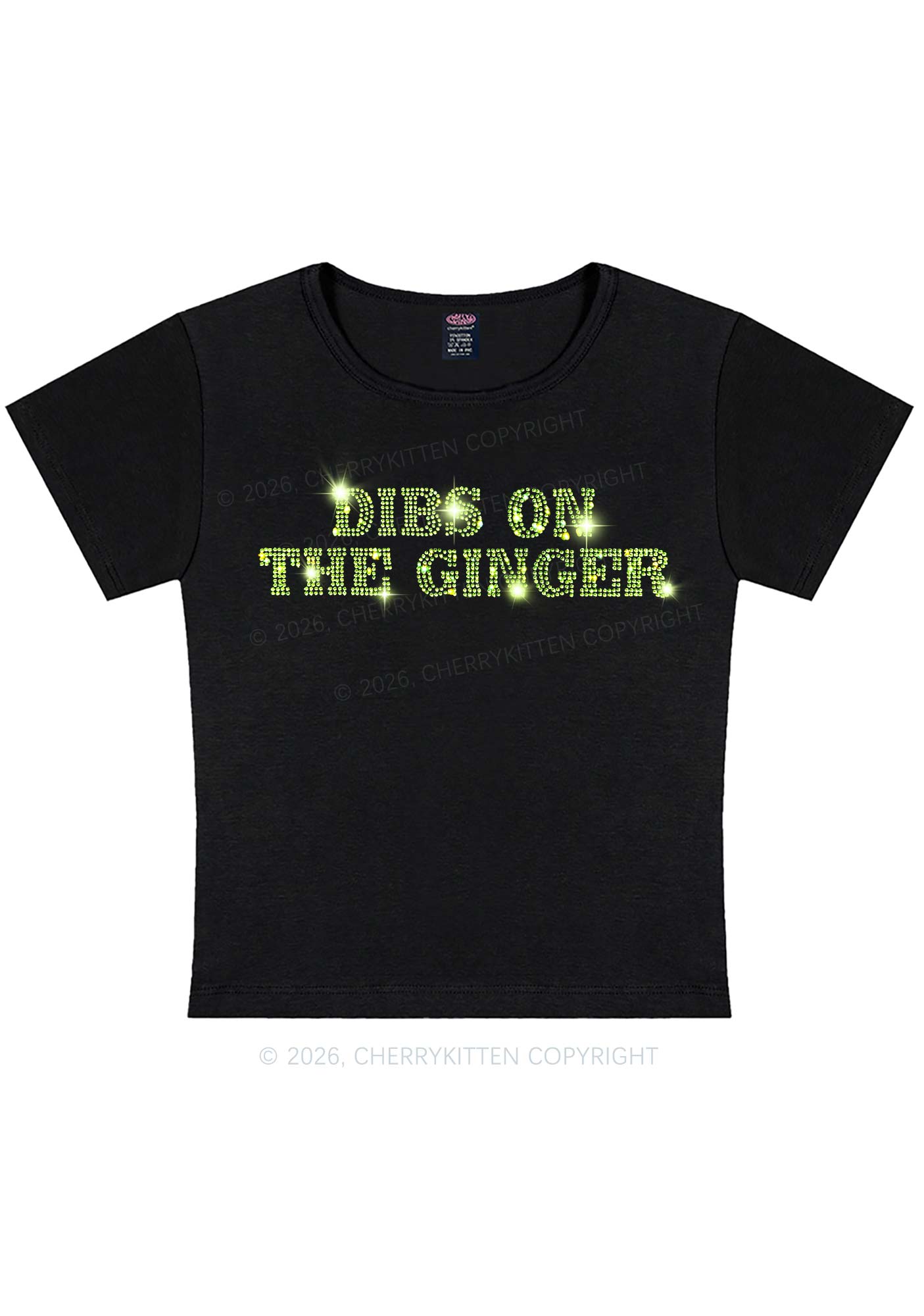 Rhinestone Dibs On The Ginger St Patricks Y2K Baby Tee Cherrykitten