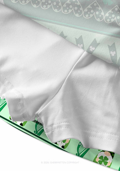 Green Gnome Shamrock Bows St Patricks Y2K Print Mini Skirt Cherrykitten
