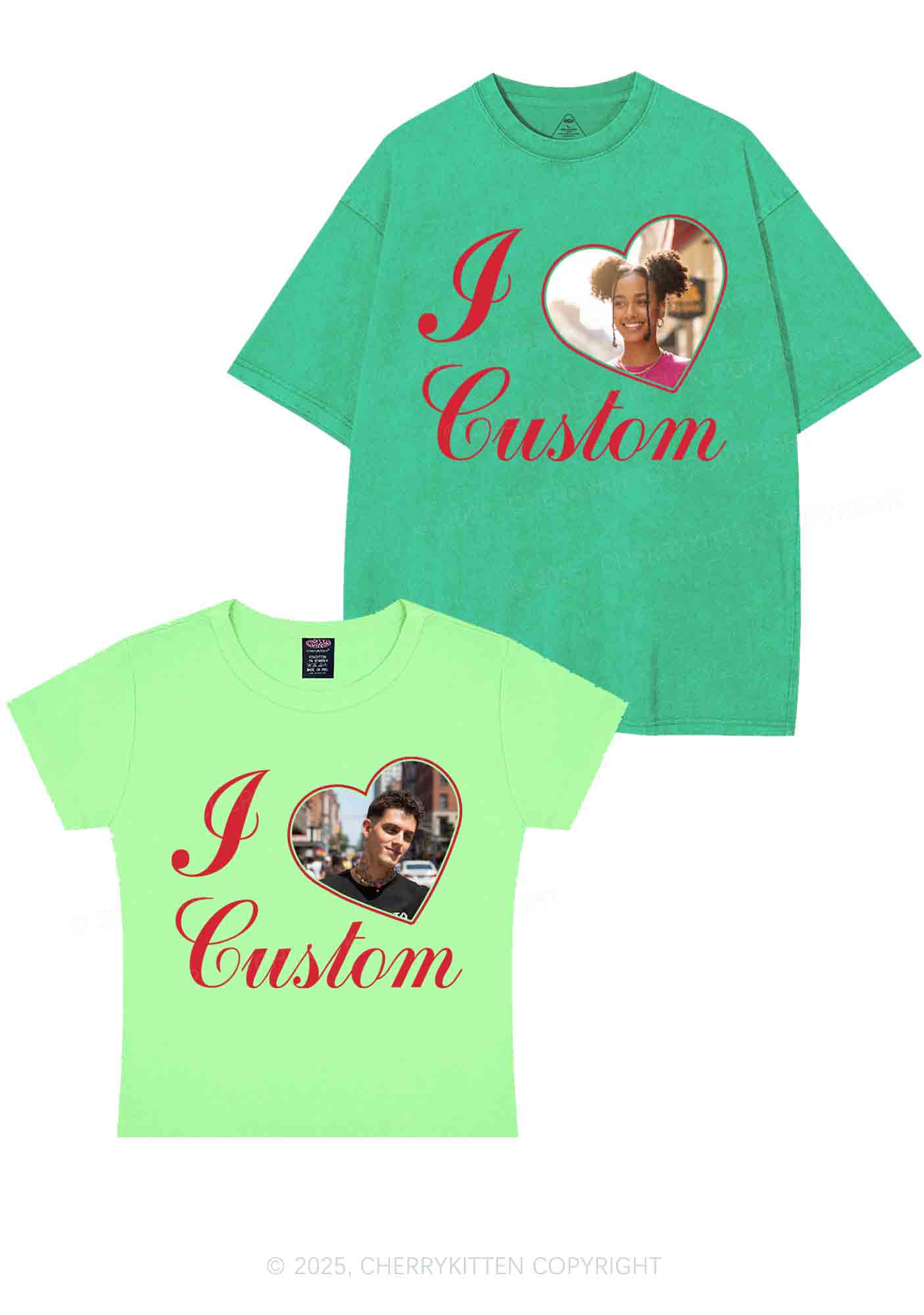 I Love Custom Heart Photo Y2K Valentine's Day Couple Shirt Cherrykitten