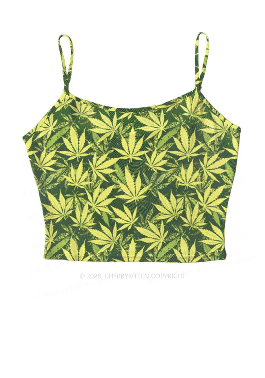 Green Wxxd Leaf Y2K Mesh Cami Tank Cherrykitten