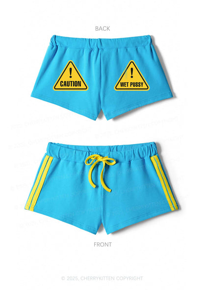Caution Wet Puxxy Y2K Drawstring Mini Shorts Cherrykitten