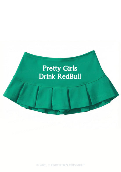 Pretty Girls Drink Red Y2K Mini Pleated Skirts Cherrykitten