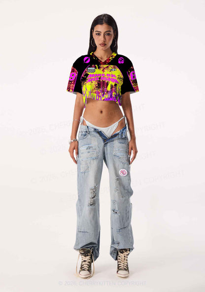 Make DJs Mix Again Y2K Crop Sport Jersey Shirts Cherrykitten