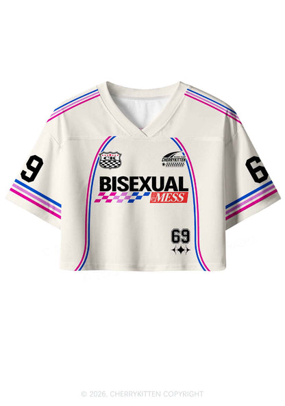 Creamy White Bisexual Mess Pride Y2K Crop Sport Jersey Shirts Cherrykitten